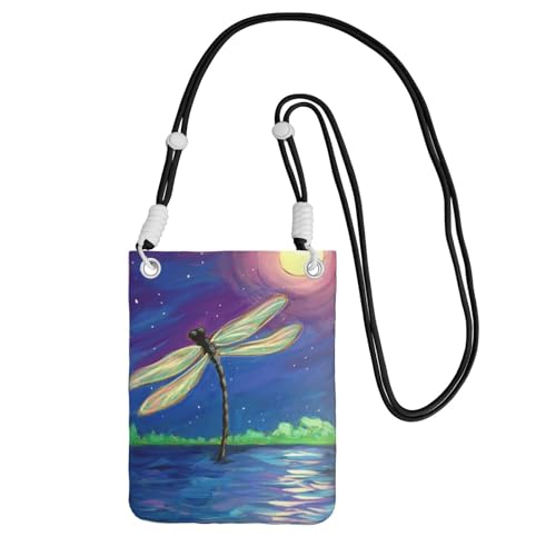Kleine Umhängetasche, zum Tragen einer Handytasche, diagonal, Libellenmalerei, Mini-Schultertasche, Geldbörse, Smartphone-Geldbörse von SMSJTMWHN