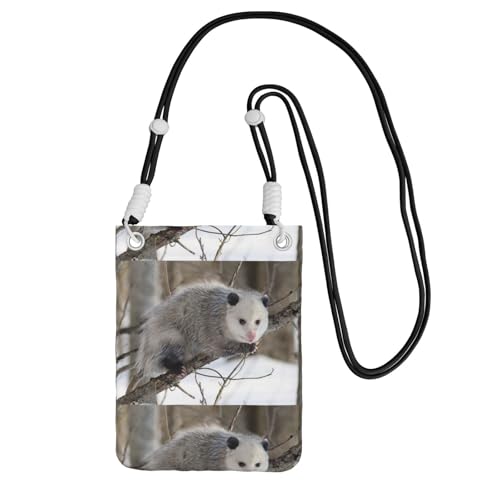 Kleine Umhängetasche, zum Tragen einer Handytasche, diagonal, Opossum in Schnee, Mini-Schultertasche, Geldbörse, Smartphone-Geldbörse von SMSJTMWHN