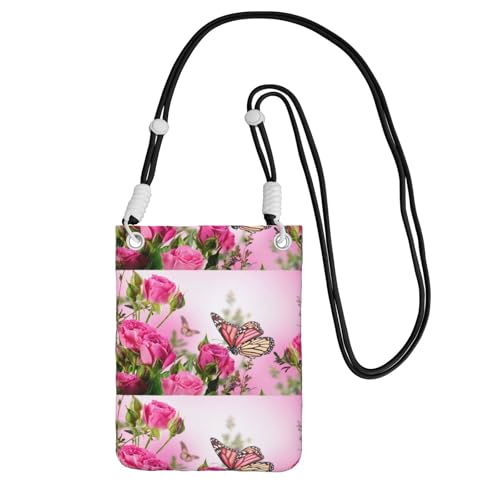 Kleine Umhängetasche, zum Tragen einer Handytasche, diagonal, Schmetterling, küssende Blumen, Mini-Schultertasche, Geldbörse, Smartphone-Geldbörse Kleine Umhängetasche, zum Tragen einer Handytasche, diagonal, Schmetterling, küssende Blumen, Mini-Schultertasche, Geldbörse, Smartphone-Geldbörse von SMSJTMWHN
