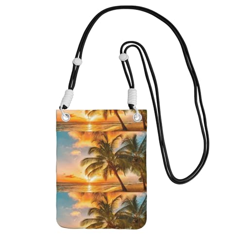Kleine Umhängetasche, zum Tragen einer Handytasche, diagonal, Sonnenuntergang, hawaiianische Palme, Mini-Schultertasche, Geldbörse, Smartphone-Geldbörse von SMSJTMWHN
