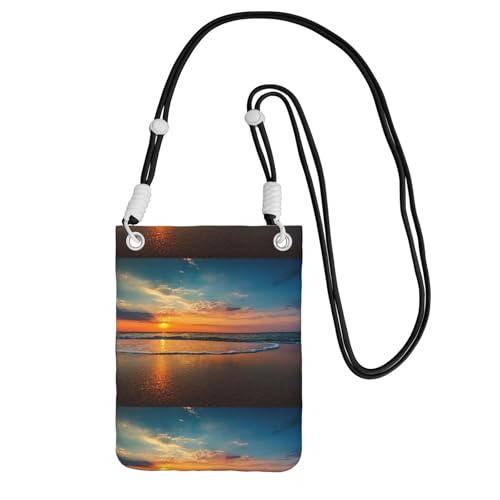Kleine Umhängetasche, zum Tragen einer Handytasche, diagonal, Strand, Sonnenuntergang, Mini-Schultertasche, Geldbörse, Smartphone-Geldbörse von SMSJTMWHN