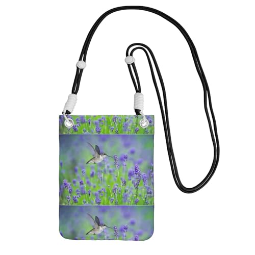 Kleine Umhängetasche, zum Tragen einer Handytasche, diagonal, Vögel in lila, Lavendel, Blumen, Mini-Schultertasche, Geldbörse, Smartphone-Geldbörse von SMSJTMWHN