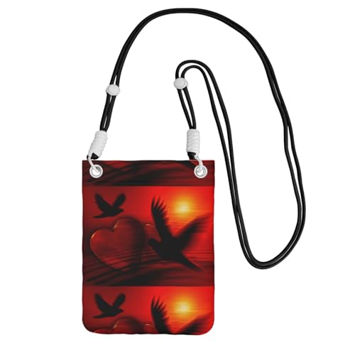 Kleine Umhängetasche, zum Tragen einer Handytasche, diagonal, Vogel Liebe, Herz, Kunst, Mini-Schultertasche, Geldbörse, Smartphone-Geldbörse Kleine Umhängetasche, zum Tragen einer Handytasche, diagonal, Vogel Liebe, Herz, Kunst, Mini-Schultertasche, Geldbörse, Smartphone-Geldbörse von SMSJTMWHN