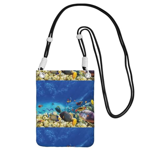 Kleine Umhängetasche, zum Tragen einer Handytasche, diagonal, bunt, Meeresfisch, Mini-Schultertasche, Geldbörse, Smartphone-Geldbörse von SMSJTMWHN