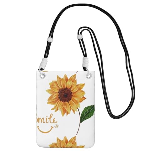 Kleine Umhängetasche, zum Tragen einer Handytasche, diagonal, lächelndes Gesicht, Sonnenblume, Mini-Schultertasche, Geldbörse, Smartphone-Geldbörse von SMSJTMWHN