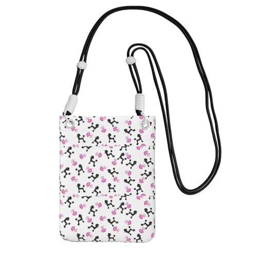 Kleine Umhängetasche, zum Tragen einer Handytasche, diagonal, mädchenhafte rosa Parfümflasche und Pudel, Mini-Schultertasche, Geldbörse, Smartphone-Geldbörse von SMSJTMWHN