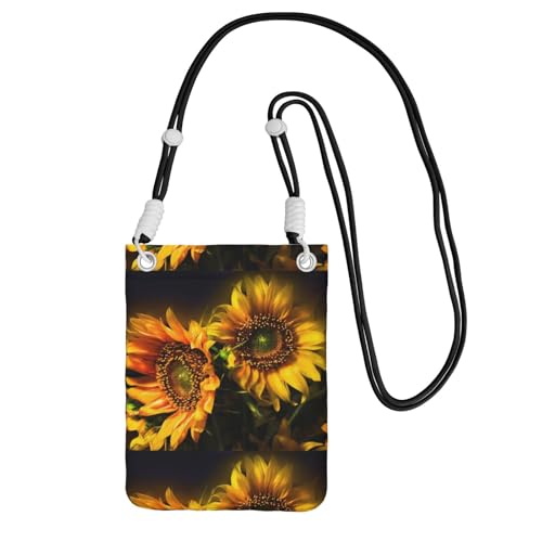 Kleine Umhängetasche, zum Tragen einer Handytasche, diagonal, orangefarbene Sonnenblumentapete, Mini-Schultertasche, Geldbörse, Smartphone-Geldbörse von SMSJTMWHN