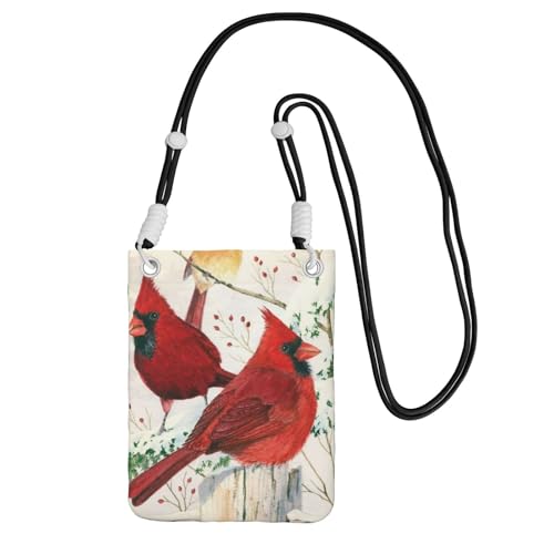 Kleine Umhängetasche, zum Tragen einer Handytasche, diagonal, rote Vögel, Mini-Schultertasche, Geldbörse, Smartphone-Geldbörse von SMSJTMWHN