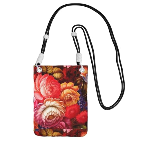 Kleine Umhängetasche, zum Tragen einer Handytasche, diagonal, rote schöne Blume, Mini-Schultertasche, Geldbörse, Smartphone-Geldbörse von SMSJTMWHN