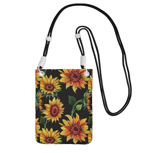 Kleine Umhängetasche, zum Tragen einer Handytasche, diagonal, schöne Sonnenblumen, Mini-Schultertasche, Geldbörse, Smartphone-Geldbörse von SMSJTMWHN