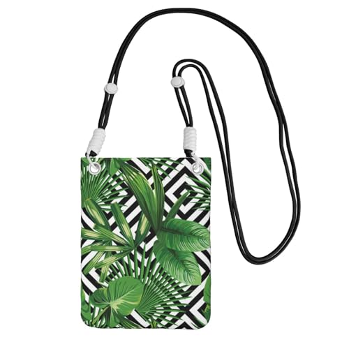 Kleine Umhängetasche, zum Tragen einer Handytasche, diagonal tropische Blätter, Mini-Schultertasche, Geldbörse, Smartphone-Geldbörse von SMSJTMWHN