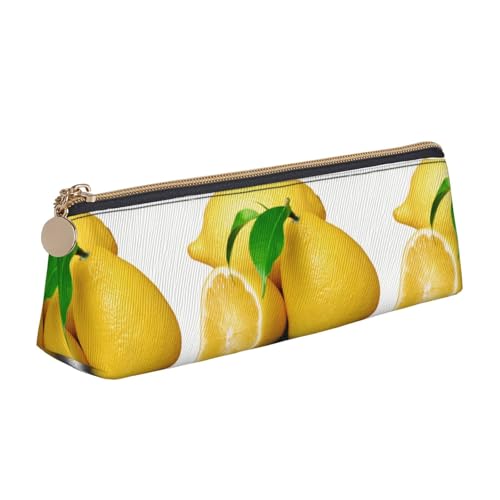 SMSJTMWHN Dreieckiges Federmäppchen mit Zitronenmuster, Leder-Federmäppchen, Kosmetiktasche, Schreibtisch, Schreibwaren, Organizer, Box für Büro, Damen und Herren von SMSJTMWHN
