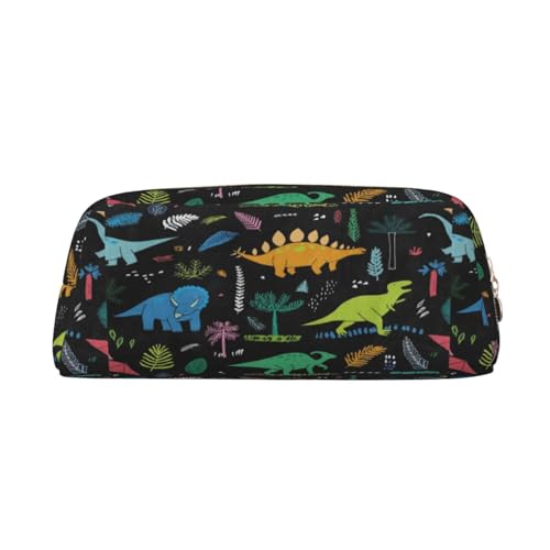 SMSJTMWHN Federmäppchen aus Leder, Dinosaurier-Palmblatt-Druck, geräumiges und stilvolles Federmäppchen mit Reißverschluss, für Bürogebrauch von SMSJTMWHN