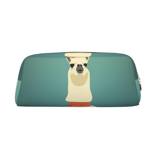 SMSJTMWHN Federmäppchen aus Leder, Motiv: Lama in einem Schal, geräumiges und stilvolles Federmäppchen mit Reißverschluss, für Bürogebrauch von SMSJTMWHN