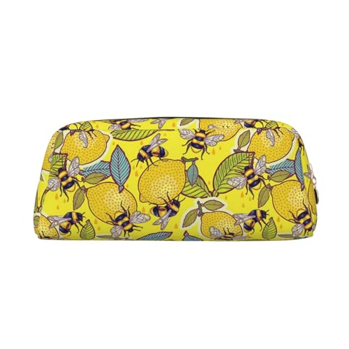 SMSJTMWHN Federmäppchen aus Leder, Motiv: gelbe Zitrone und Biene, geräumiges und stilvolles Federmäppchen mit Reißverschluss, für Bürogebrauch von SMSJTMWHN