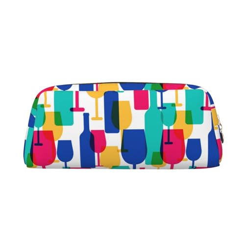 SMSJTMWHN Federmäppchen aus Leder mit Cocktailgläsern und Weinflaschen, geräumiges und stilvolles Federmäppchen mit Reißverschluss von SMSJTMWHN