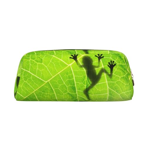 SMSJTMWHN Federmäppchen aus Leder mit Froschblättern, geräumiges und stilvolles Federmäppchen mit Reißverschluss von SMSJTMWHN