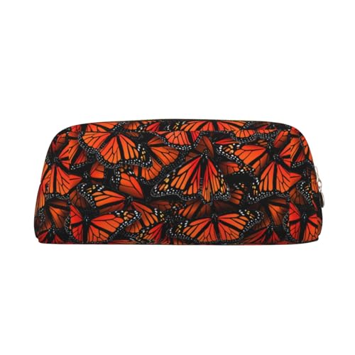 SMSJTMWHN Federmäppchen aus Leder mit Monarch-Schmetterling-Aufdruck, geräumiges und stilvolles Federmäppchen mit Reißverschluss von SMSJTMWHN