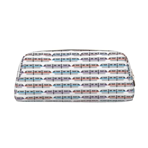 SMSJTMWHN Federmäppchen aus Leder mit Monorail-Zug-Aufdruck, geräumiges und stilvolles Federmäppchen mit Reißverschluss von SMSJTMWHN