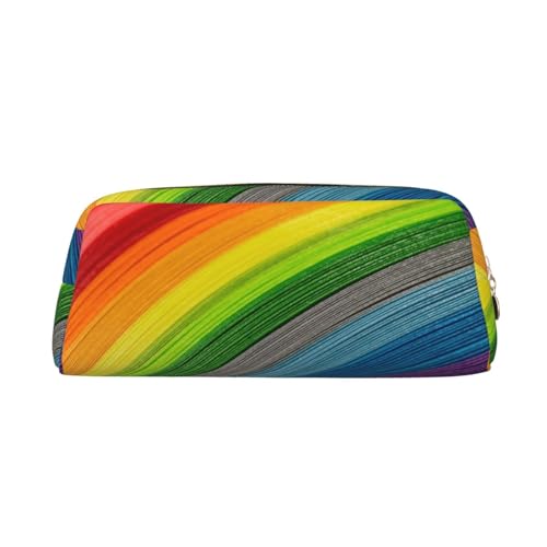 SMSJTMWHN Federmäppchen aus Leder mit Regenbogenfarben-Streifendruck, geräumiges und stilvolles Federmäppchen mit Reißverschluss von SMSJTMWHN
