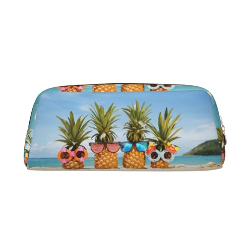 SMSJTMWHN Federmäppchen aus Leder mit geometrischem Ananas-Druck, geräumig und stilvoll, mit Reißverschluss, Gelb von SMSJTMWHN