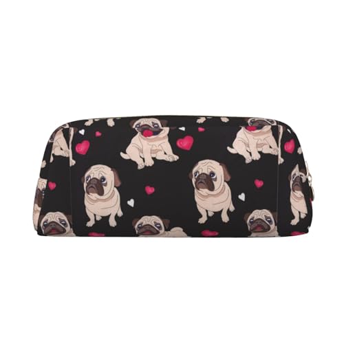 SMSJTMWHN Federmäppchen aus Leder mit niedlichem Mops-Aufdruck, geräumiges und stilvolles Federmäppchen mit Reißverschluss von SMSJTMWHN