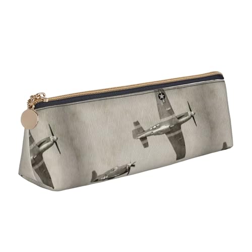 SMSJTMWHN Federmäppchen aus dem 2. Weltkrieg mit Flugzeug-Druck, dreieckiges Federmäppchen, Leder-Federmäppchen, Kosmetiktasche, Schreibtisch, Schreibwaren, Organizer, Box für Büro, Damen und Herren von SMSJTMWHN