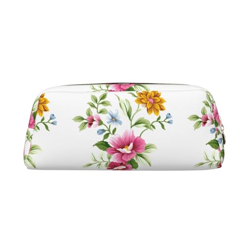 SMSJTMWHN Handbemaltes Federmäppchen aus Leder mit Blumendruck, geräumiges und stilvolles Federmäppchen mit Reißverschluss von SMSJTMWHN