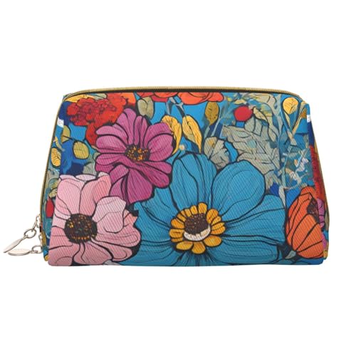 SMSJTMWHN Hello Hawaii Print Stilvolle und langlebige Leder-Make-up-Tasche mit mehreren Fächern, wasserabweisend, Organizer mit hoher Kapazität für Reisen und Zuhause, Weiss/opulenter Garten, von SMSJTMWHN