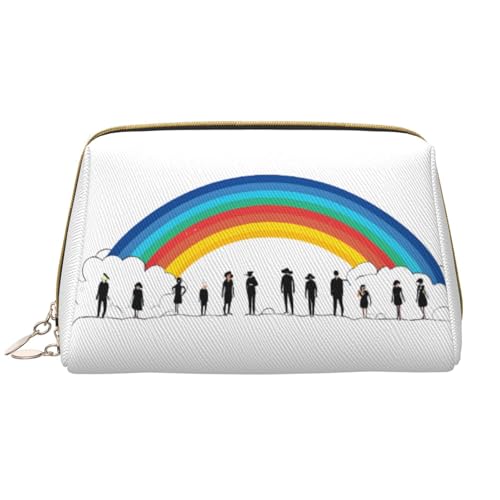 SMSJTMWHN Kleine Make-up-Tasche mit Regenbogen-Druck, stilvolle und langlebige Leder-Make-up-Tasche, mehrere Fächer, wasserabweisend, hohe Kapazität, Organizer für Reisen und Zuhause, Weiss/opulenter von SMSJTMWHN
