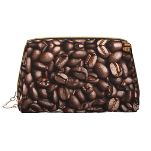 SMSJTMWHN Lustiger gerösteter Kaffeebohnen-Druck, stilvolle und langlebige Leder-Make-up-Tasche, mehrere Fächer, wasserabweisend, Organizer mit hoher Kapazität für Reisen und Zuhause, Weiss/opulenter von SMSJTMWHN