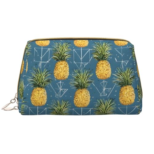 SMSJTMWHN Make-up-Tasche aus Leder mit goldfarbenem Ananas-Hintergrund, stilvoll und langlebig, mehrere Fächer, wasserabweisend, Organizer mit hoher Kapazität für Reisen und Zuhause, Weiss/opulenter von SMSJTMWHN