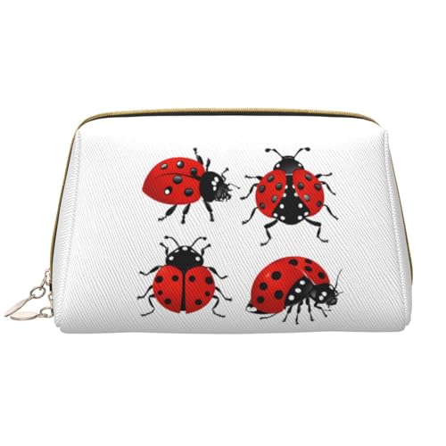SMSJTMWHN Make-up-Tasche mit Marienkäfer-Druck, stilvolle und langlebige Leder-Make-up-Tasche, mehrere Fächer, wasserabweisend, Organizer mit hoher Kapazität für Reisen und Zuhause, Weiss/opulenter von SMSJTMWHN