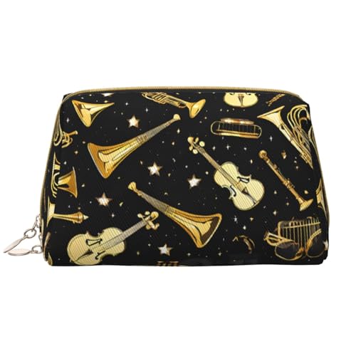 SMSJTMWHN Make-up-Tasche mit Musikinstrumenten-Druck, stilvolle und langlebige Leder-Make-up-Tasche, mehrere Fächer, wasserabweisend, Organizer mit hoher Kapazität für Reisen und Zuhause, von SMSJTMWHN