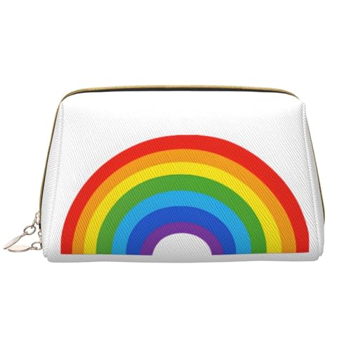 SMSJTMWHN Make-up-Tasche mit Regenbogen-Druck, stilvolle und langlebige Leder-Make-up-Tasche, mehrere Fächer, wasserabweisend, Organizer mit hoher Kapazität für Reisen und Zuhause, Weiss/opulenter von SMSJTMWHN