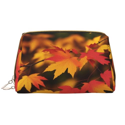 SMSJTMWHN Make-up-Tasche mit rotem Ahornblatt-Druck, stilvolle und langlebige Leder-Make-up-Tasche, mehrere Fächer, wasserabweisend, Organizer mit hoher Kapazität für Reisen und Zuhause, von SMSJTMWHN