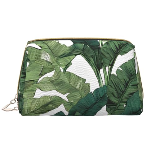 SMSJTMWHN Make-up-Tasche mit tropischen Bananenpalmenblättern, stilvolle und langlebige Leder-Make-up-Tasche, mehrere Fächer, wasserabweisend, Organizer mit hoher Kapazität für Reisen und Zuhause, von SMSJTMWHN