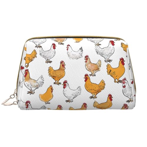SMSJTMWHN Stilvolle und langlebige Leder-Make-up-Tasche mit Hühnerbrut, mehrere Fächer, wasserabweisend, Organizer mit hoher Kapazität für Reisen und Zuhause, Weiss/opulenter Garten, Einheitsgröße von SMSJTMWHN