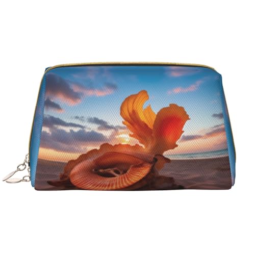 SMSJTMWHN Stilvolle und langlebige Leder-Make-up-Tasche mit Muschelmotiv am Strand, mehrere Fächer, wasserabweisend, Organizer mit hoher Kapazität für Reisen und Zuhause, Weiss/opulenter Garten, von SMSJTMWHN