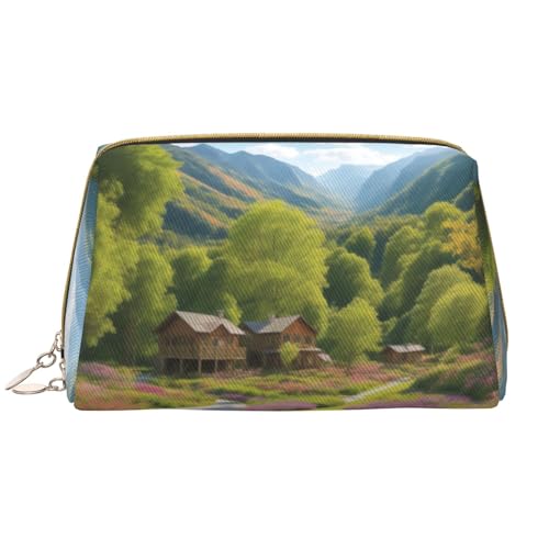 SMSJTMWHN Stilvoller und langlebiger Leder-Make-upbag im Querformat, mehrere Fächer, wasserabweisend, Organizer mit hoher Kapazität für Reisen und Zuhause, Weiss/opulenter Garten, Einheitsgröße von SMSJTMWHN