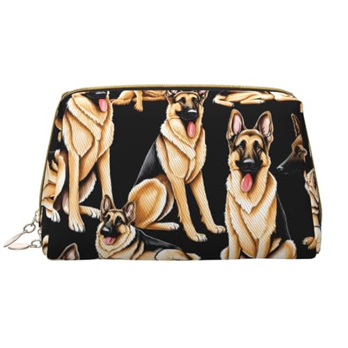 SMSJTMWHN Stilvoller und langlebiger Leder-Make-upbag mit Deutschem Schäferhund, mehrere Fächer, wasserabweisend, Organizer mit hoher Kapazität für Reisen und Zuhause, Weiss/opulenter Garten, von SMSJTMWHN