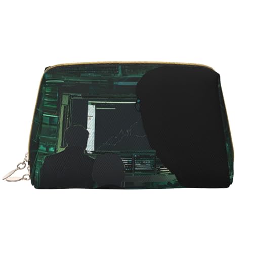 SMSJTMWHN Stylische und langlebige Leder-Make-up-Tasche mit Hacker-Attack-Aufdruck, mehrere Fächer, wasserabweisend, Organizer mit hoher Kapazität für Reisen und Zuhause, Weiss/opulenter Garten, von SMSJTMWHN