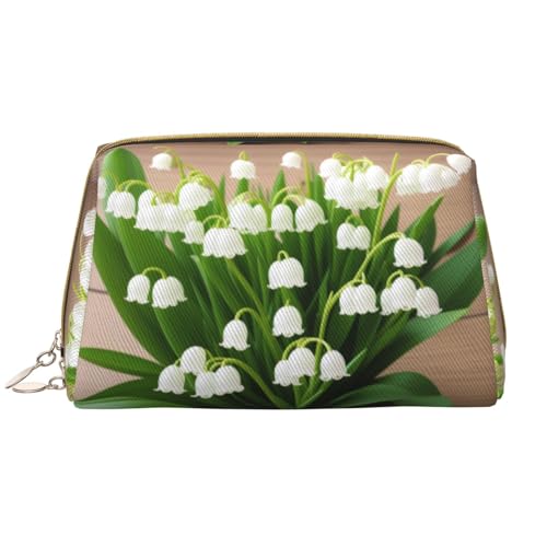 SMSJTMWHN Stylische und langlebige Leder-Make-up-Tasche mit Lilien-of-the-Valley-Motiv, mehrere Fächer, wasserabweisend, Organizer mit hoher Kapazität, für Reisen und Zuhause, Weiss/opulenter Garten, von SMSJTMWHN