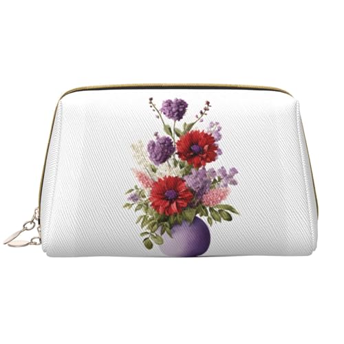 SMSJTMWHN Stylische und langlebige Leder-Make-up-Tasche mit Mohnblumen-Motiv, mehrere Fächer, wasserabweisend, Organizer mit hoher Kapazität für Reisen und Zuhause, Weiss/opulenter Garten, von SMSJTMWHN