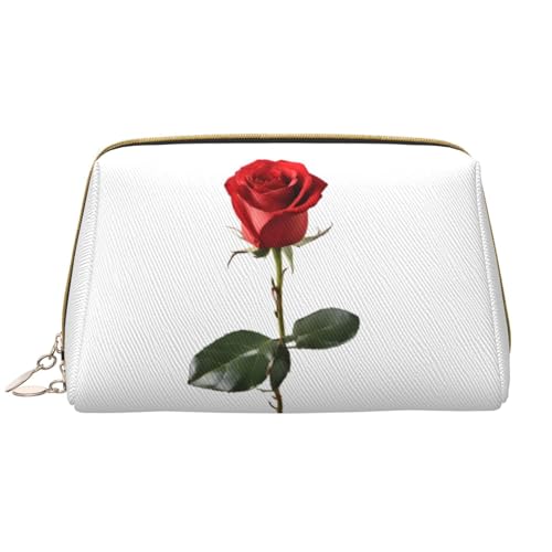 SMSJTMWHN Stylische und langlebige Leder-Make-up-Tasche mit rotem Rosenmuster, mehrere Fächer, wasserabweisend, Organizer mit hoher Kapazität für Reisen und Zuhause, Weiss/opulenter Garten, von SMSJTMWHN