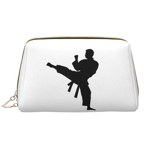 SMSJTMWHN Taekwondo Make-up-Tasche mit Kampfsport-Druck, stilvolle und langlebige Leder-Make-up-Tasche, mehrere Fächer, wasserabweisend, Organizer mit hoher Kapazität für Reisen und Zuhause, von SMSJTMWHN
