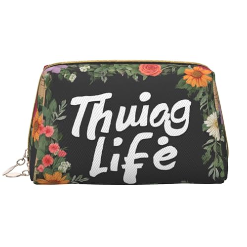 SMSJTMWHN Thug Life Make-up-Tasche mit Blumendruck, stilvolle und langlebige Leder-Make-up-Tasche, mehrere Fächer, wasserabweisend, hohe Kapazität, Organizer für Reisen und Zuhause, Weiss/opulenter von SMSJTMWHN