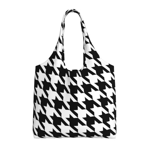 SMSJTMWHN Wiederverwendbare Einkaufstasche für die Küche, Hahnentrittmuster, schwarze Canvas-Tragetasche, ästhetisch, wiederverwendbar, Schultertasche für Fitnessstudio, Reisen, Arbeit SMSJTMWHN Wiederverwendbare Einkaufstasche für die Küche, Hahnentrittmuster, schwarze Canvas-Tragetasche, ästhetisch, wiederverwendbar, Schultertasche für Fitnessstudio, Reisen, Arbeit von SMSJTMWHN