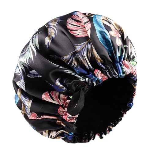 1 Stück Schlafmütze Satin Bonnet Schlafhaube Verstellbar Doppellagig Schlafkappe Bedruckte Haarhaube Schlafmütze mit Kordelzug Seidenhaube zum Schlafen Nachtmütze Duschmütze Damen Haarschutz von SMTCM