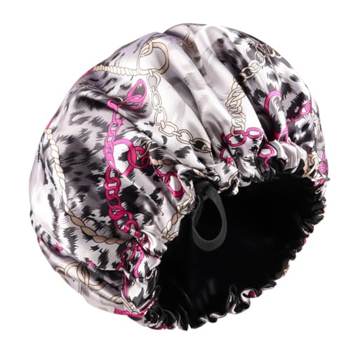 1 Stück Schlafmütze Satin Bonnet Schlafhaube Verstellbar Doppellagig Schlafkappe Bedruckte Haarhaube Schlafmütze mit Kordelzug Seidenhaube zum Schlafen Nachtmütze Duschmütze Damen Haarschutz von SMTCM